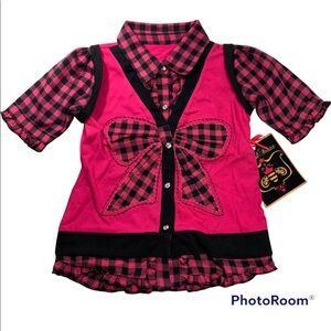 NWT Pink Buffalo Check Button Front Shirt With Mock Cardigan Size 5